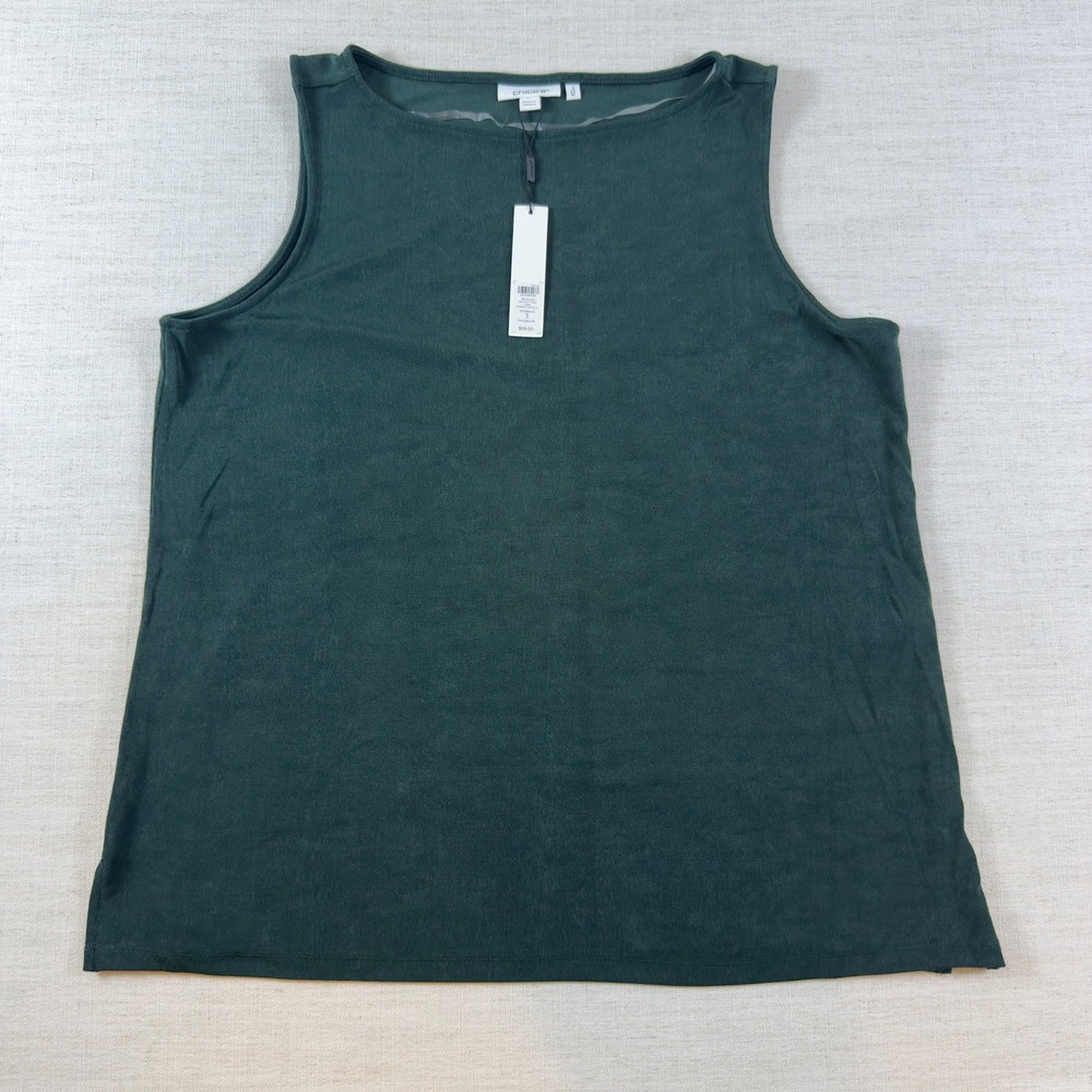 Chico's Travelers Side Slit Tank Top Darkest Spruce Green Knit Size 3 XL New